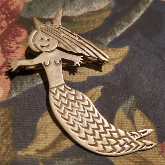 Taxco Jewelry - 925 ALEX MEXICO TC-124 Sterling Silver Mermaid Brooch